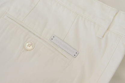 Elegant White Cotton Chino Dress Pants