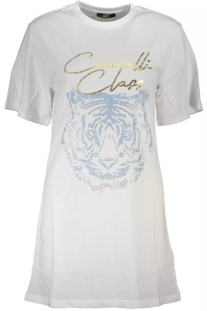 Elegant White Cotton Tee with Iconic Print