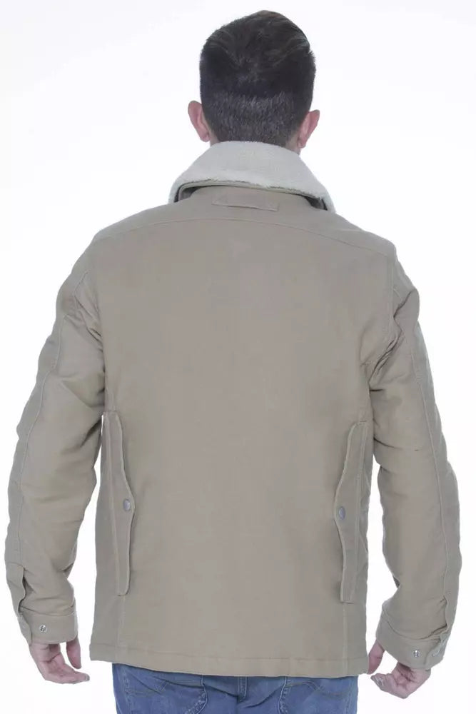 Beige Cotton Men Jacket