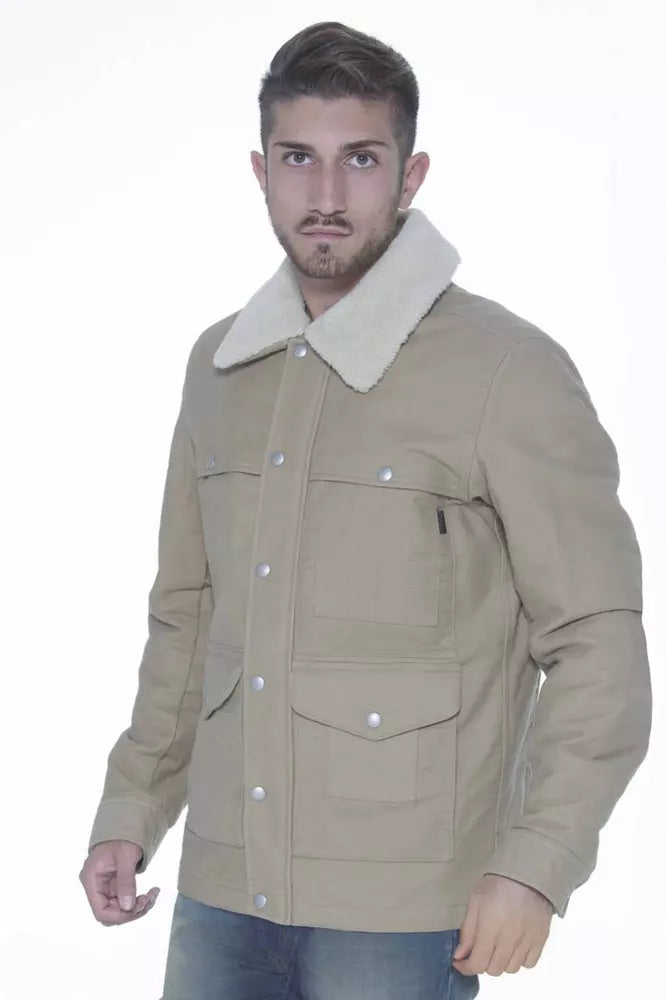 Beige Cotton Men Jacket