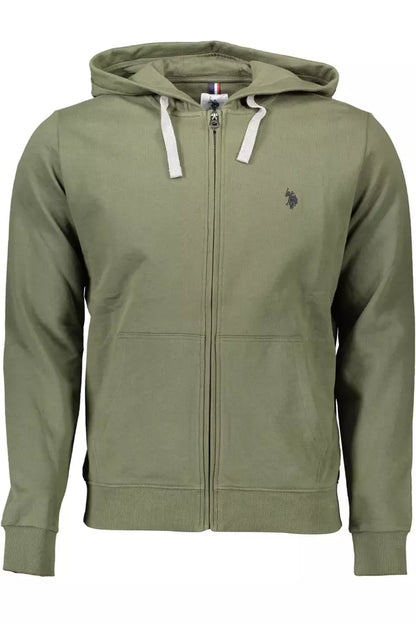 Chic Green Hooded Zip-Up Cotton Sweatshirt