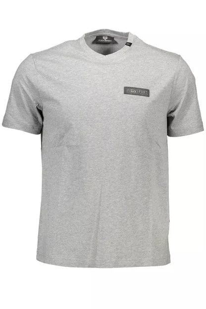 Sleek Gray Crewneck Tee with Bold Back Print