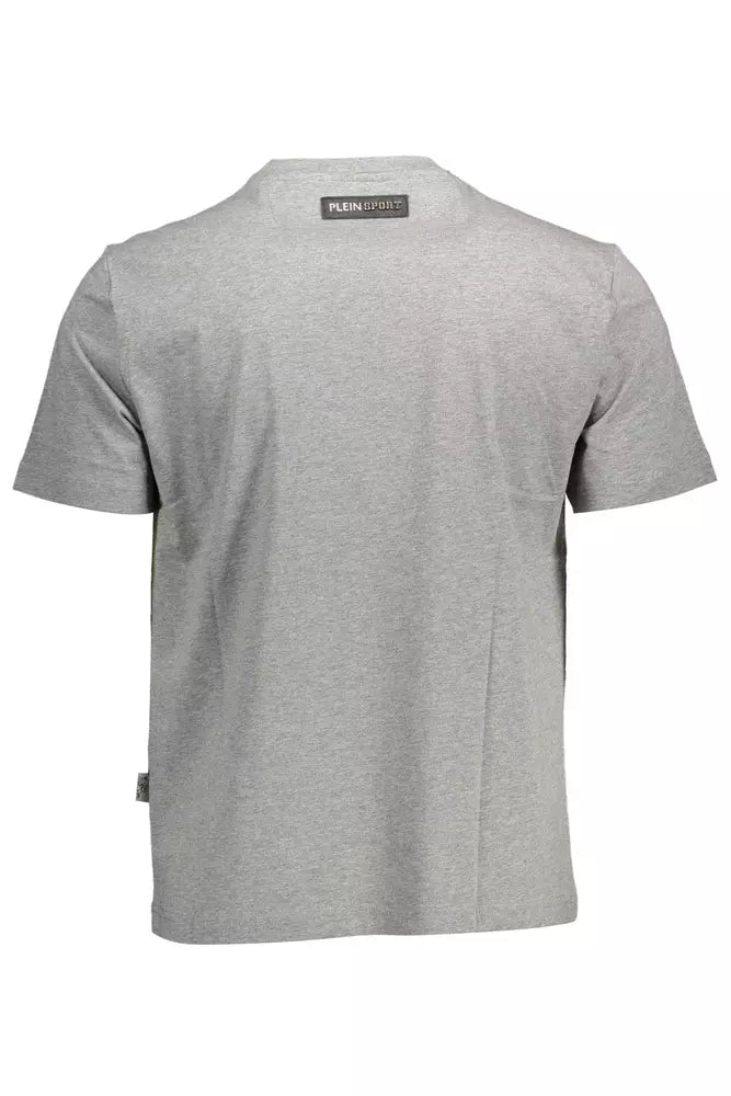 Sleek Gray Crew Neck Tee with Bold Contrasts