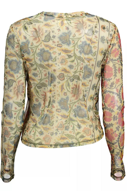 Elegant Beige Long Sleeve Printed T-Shirt