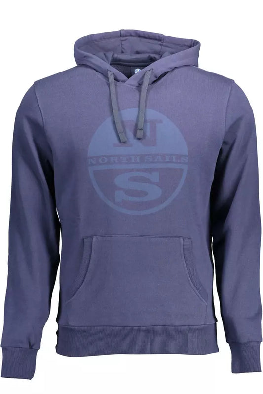 Blue Cotton Hooded Sweatshirt with Logo Print