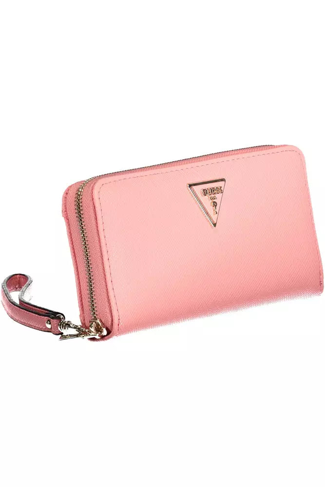 Chic Pink Zip Wallet with Contrasting Details