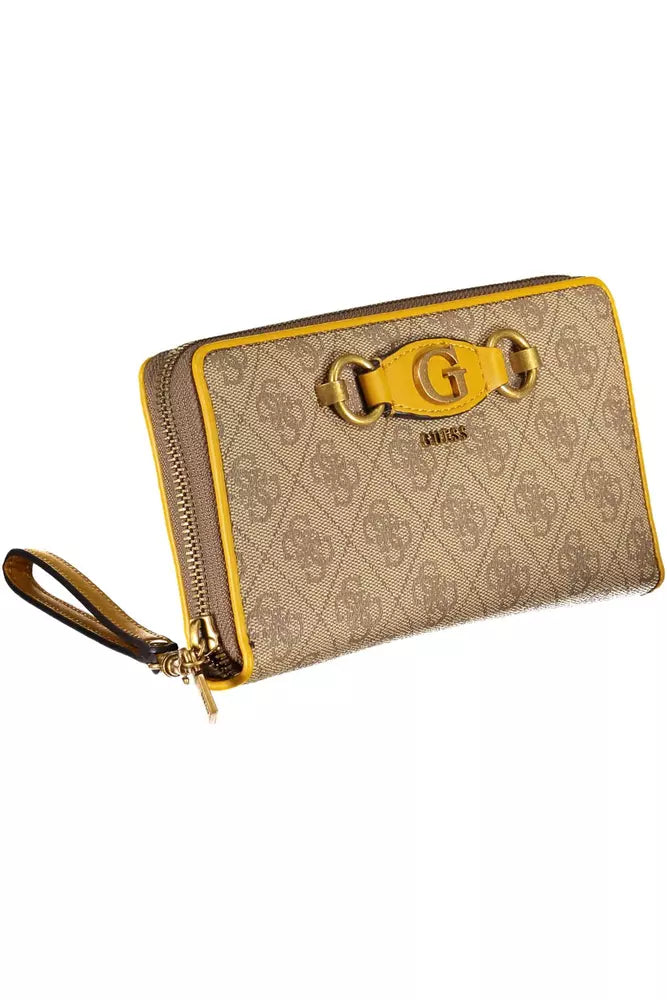 Beige Zip-Around Wallet with Contrast Details