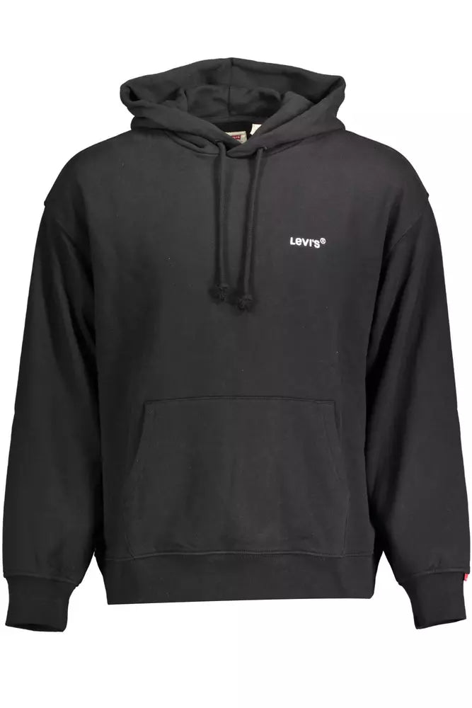 Sleek Black Cotton Hoodie with Embroidered Logo