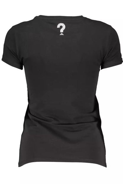 Sleek Black Cotton Blend Crew Neck Tee