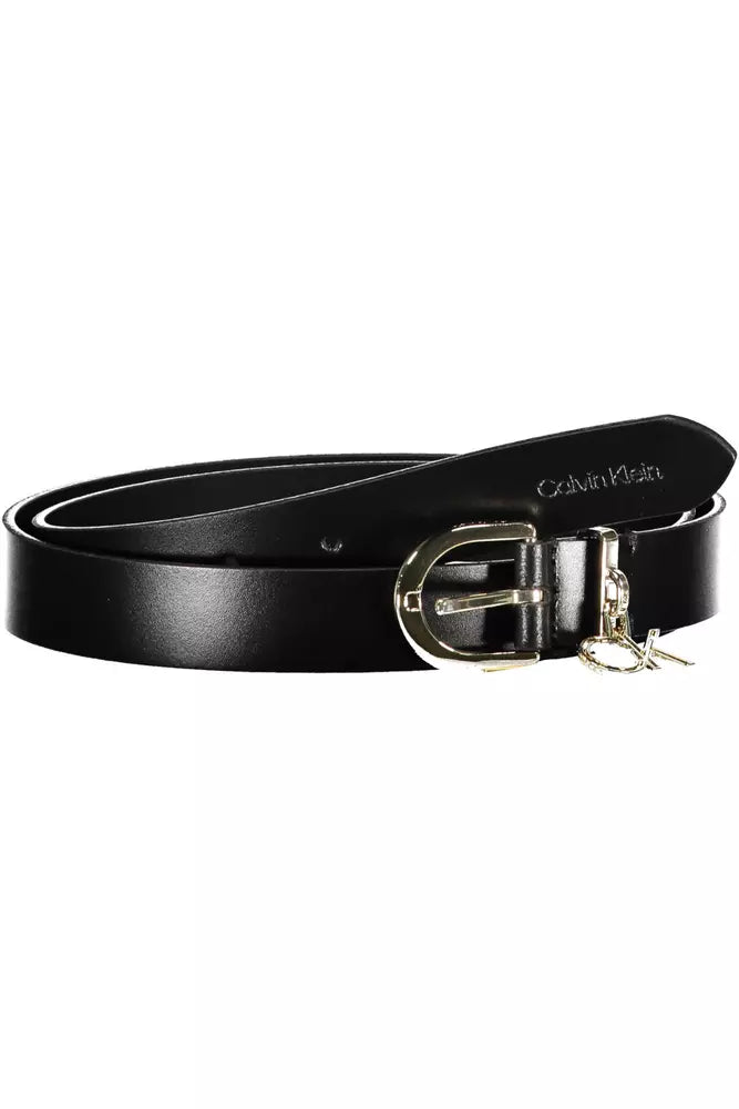 Elegant Black Leather Belt with Logo Buckle