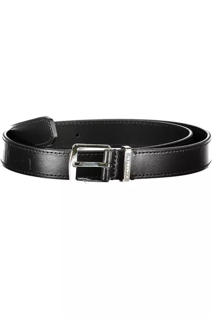 Elegant Black Leather Belt with Metal Buckle