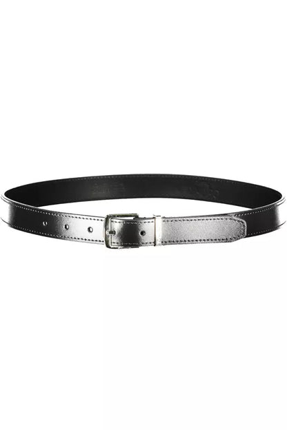 Elegant Black Leather Belt with Metal Buckle