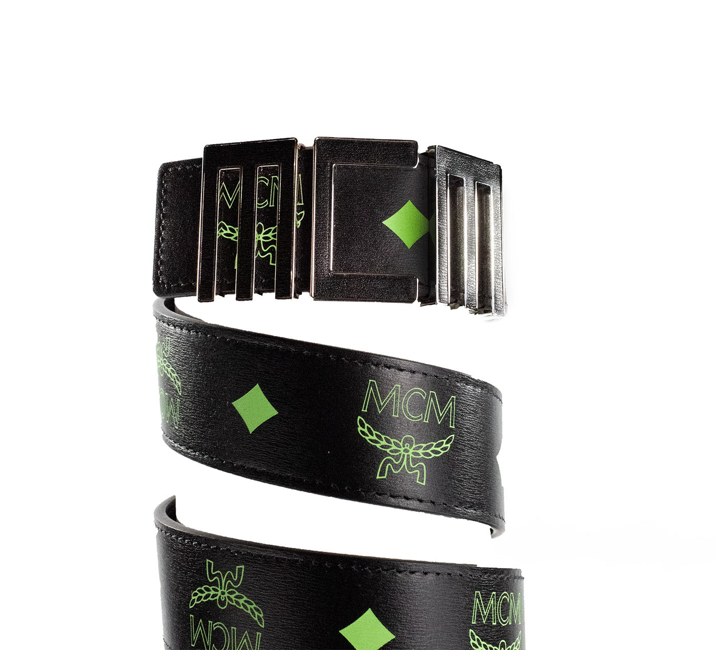 Claus Mens Summer Green Smooth Visetos Logo Leather Numeric Buckle Belt