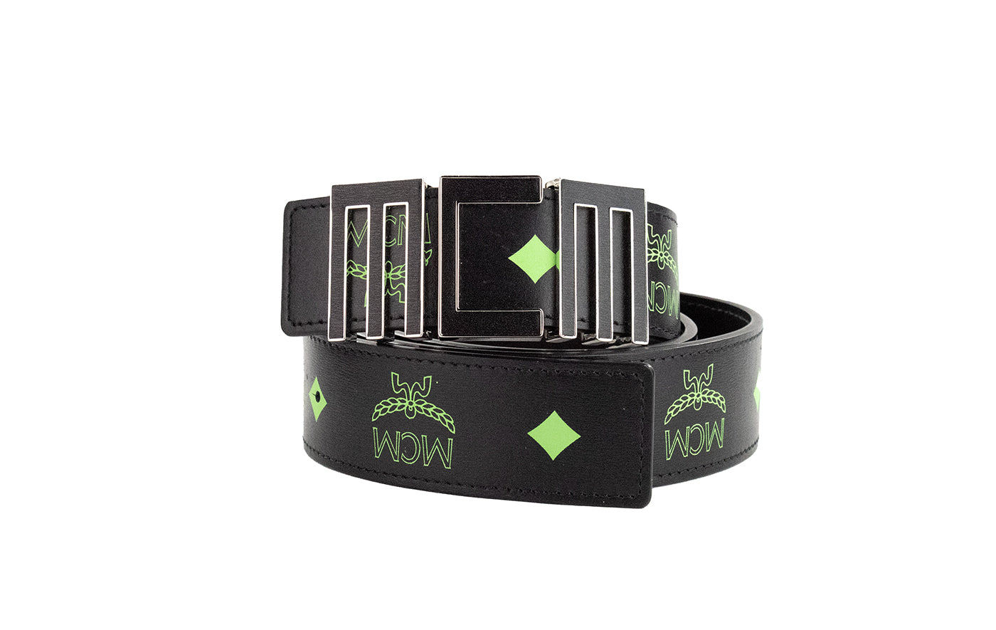 Claus Mens Summer Green Smooth Visetos Logo Leather Numeric Buckle Belt