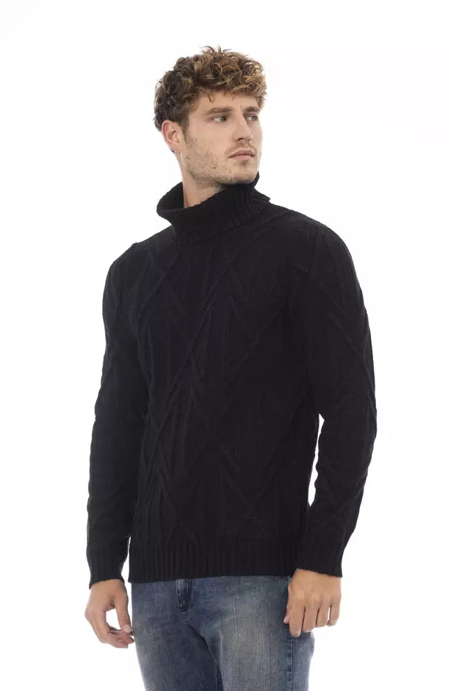 Black Merino Wool Men Sweater