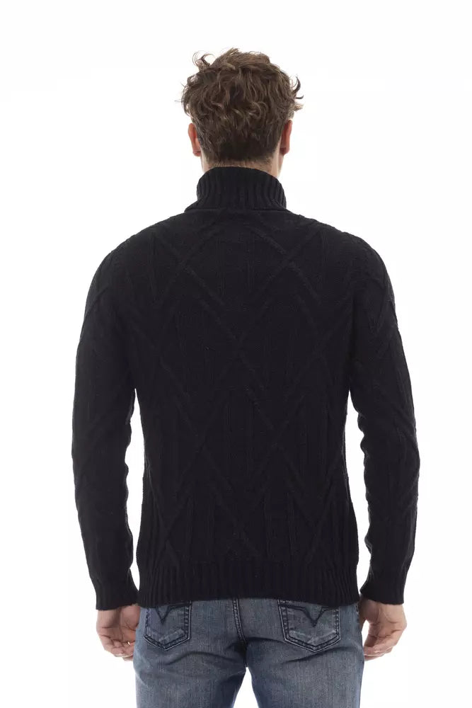 Black Merino Wool Men Sweater