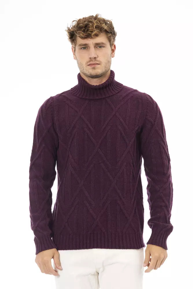 Purple Merino Wool Men Sweater