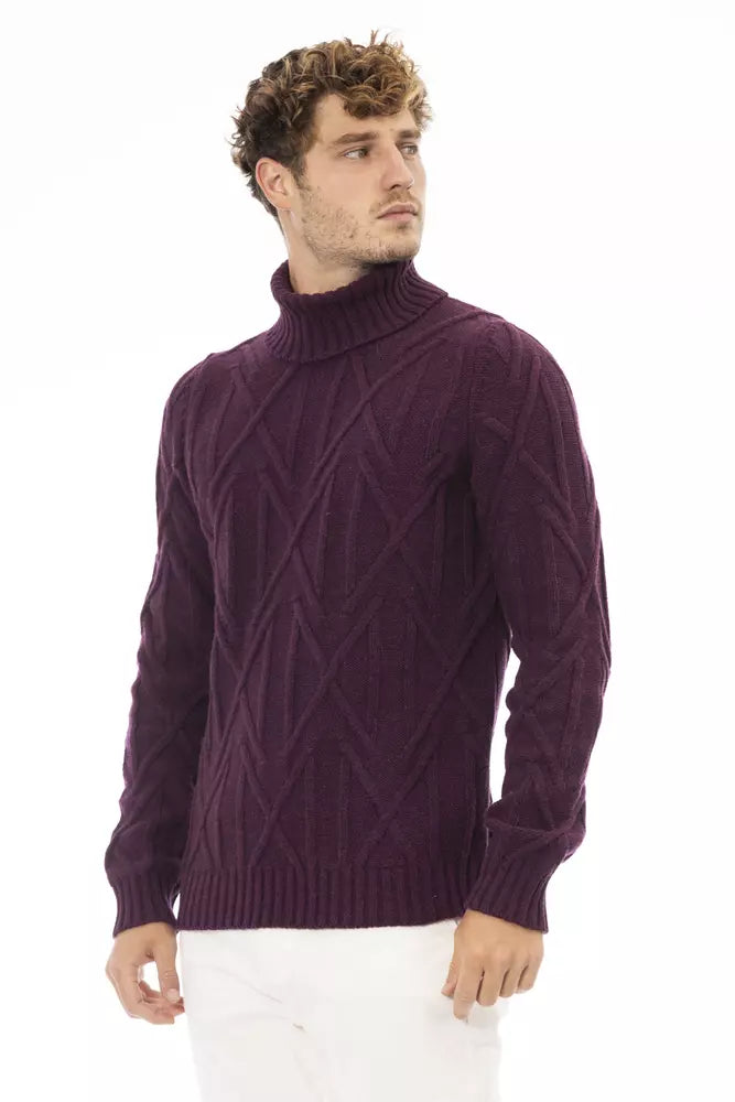 Purple Merino Wool Men Sweater