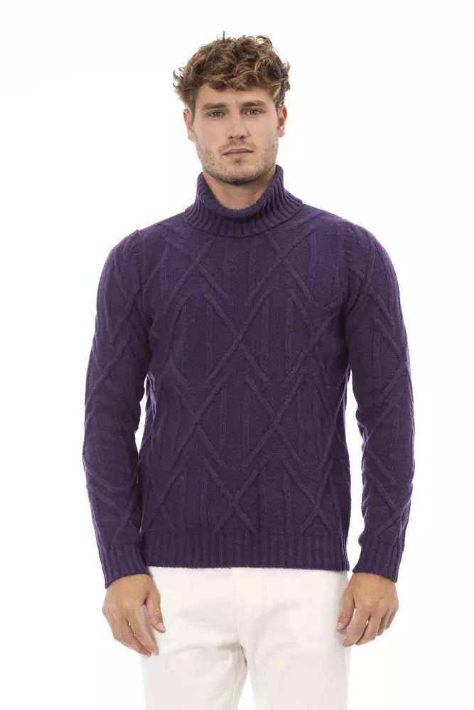 Purple Merino Wool Men Sweater