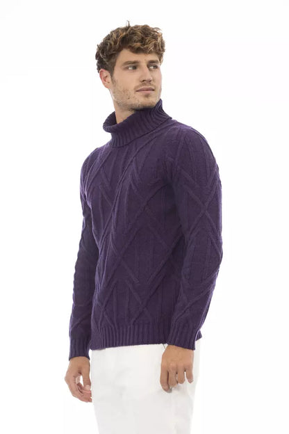 Purple Merino Wool Men Sweater