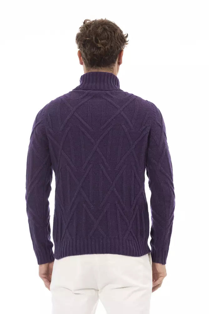 Purple Merino Wool Men Sweater