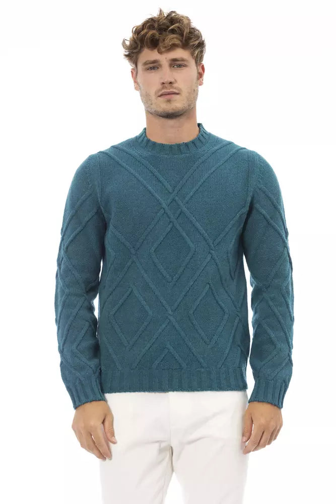 Teal Merino Wool Men Sweater