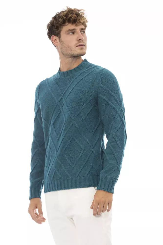 Teal Merino Wool Men Sweater