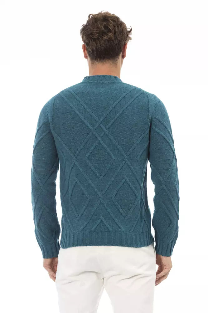 Teal Merino Wool Men Sweater