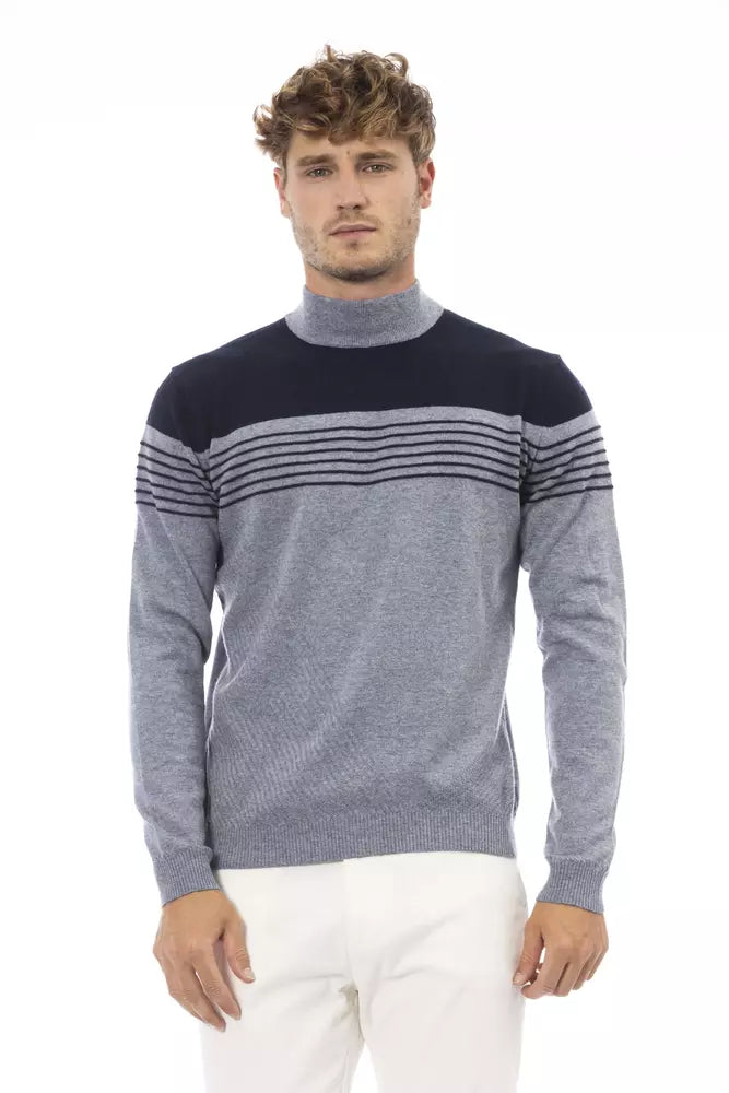 Light Blue Viscose Men Sweater