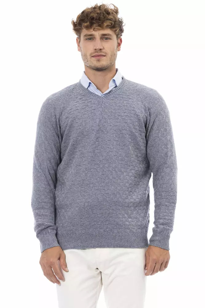 Light Blue Wool Men Sweater