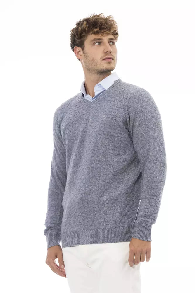 Light Blue Wool Men Sweater