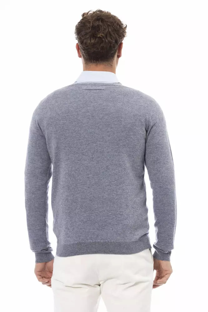 Light Blue Wool Men Sweater