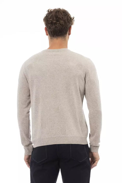 Beige Viscose Men Sweater