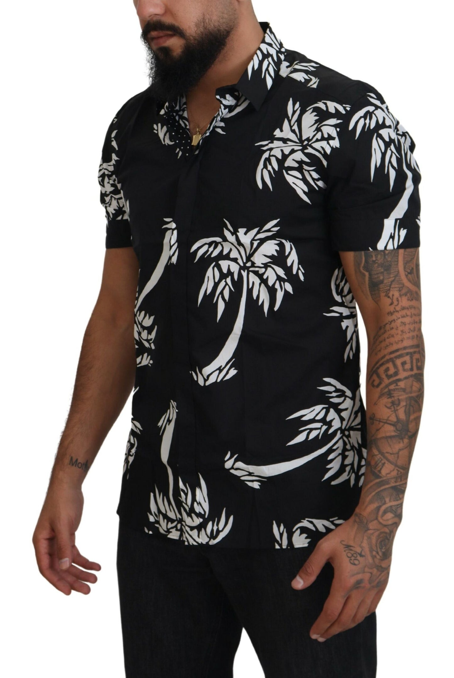 Elegant Black Palm Tree Print Casual Shirt