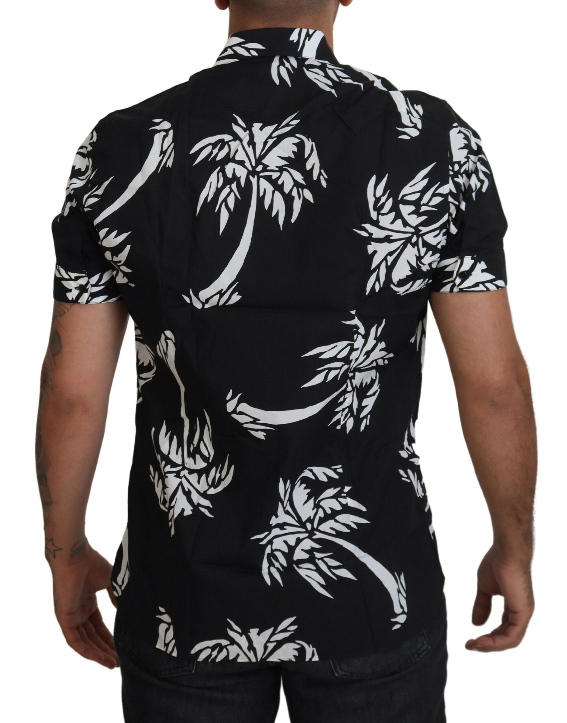 Elegant Black Palm Tree Print Casual Shirt