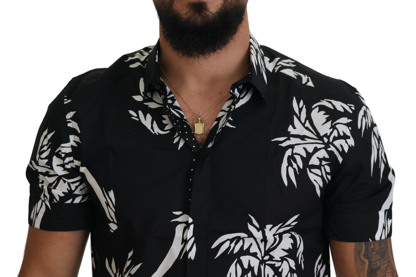 Elegant Black Palm Tree Print Casual Shirt