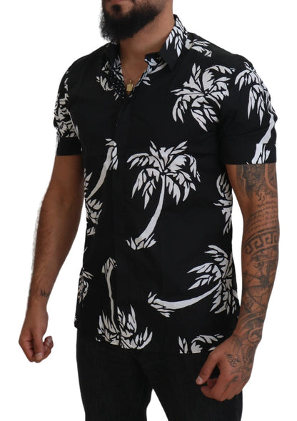 Elegant Black Palm Tree Print Casual Shirt