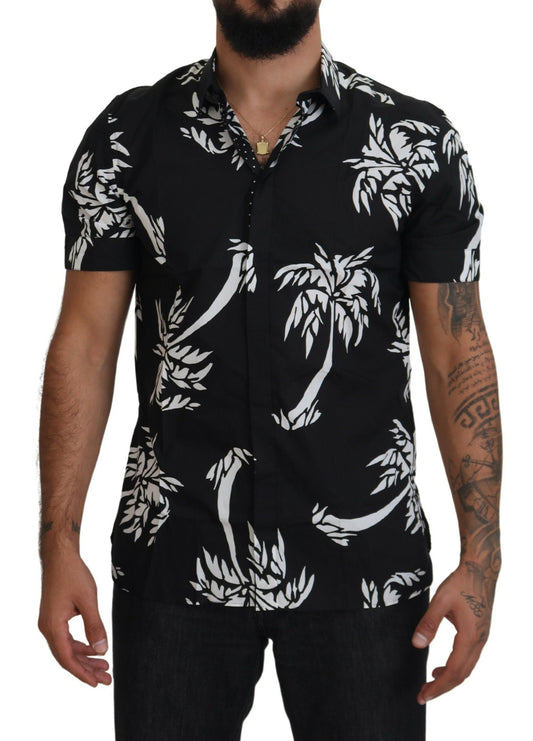 Elegant Black Palm Tree Print Casual Shirt