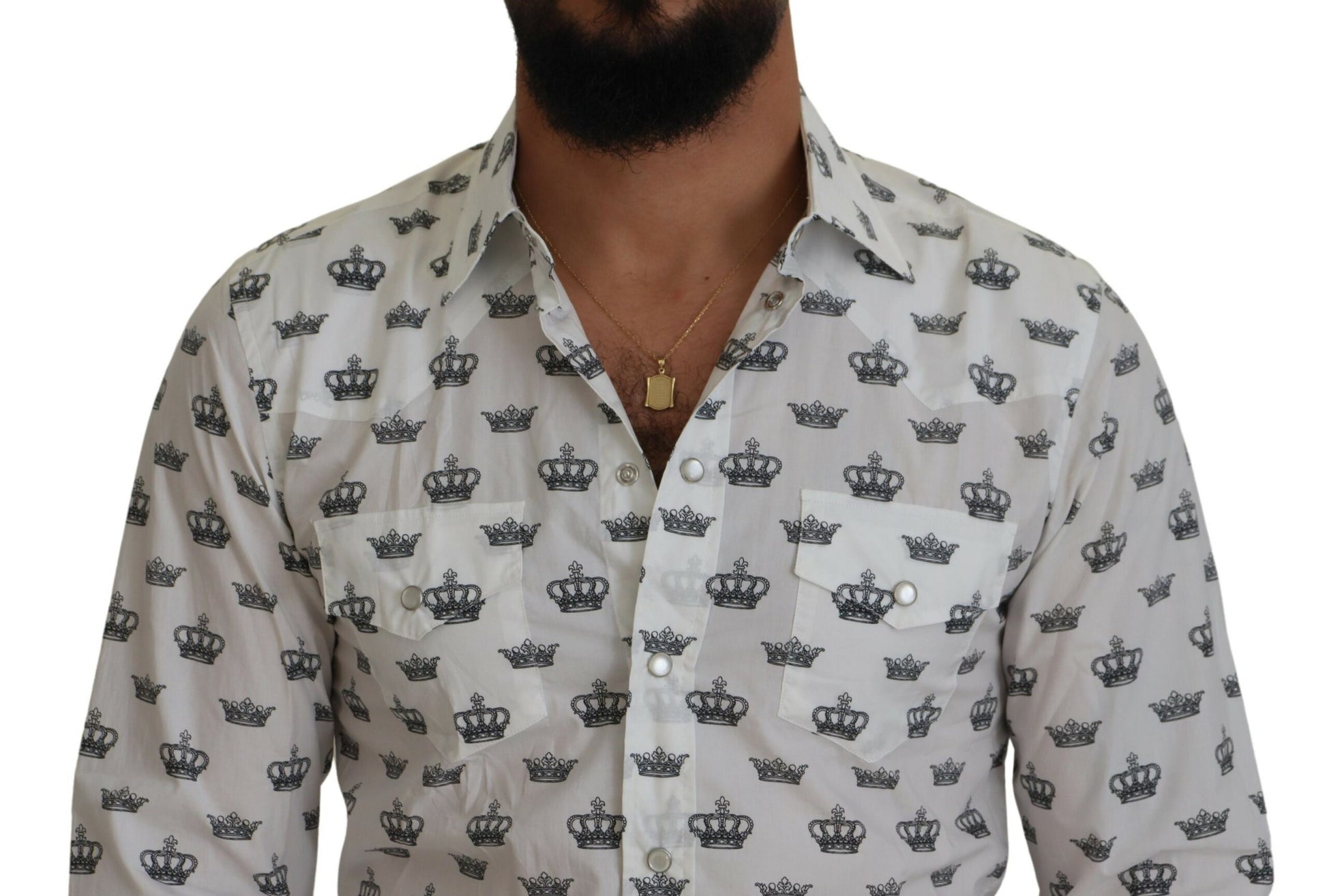 Slim Fit Crown Print Dress Shirt