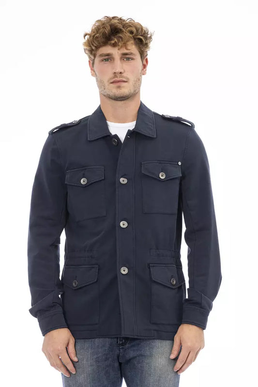 Blue Cotton Mens Jacket