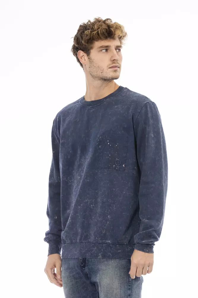 Blue Cotton Men Sweater