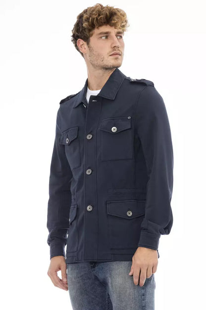 Blue Cotton Men Jacket