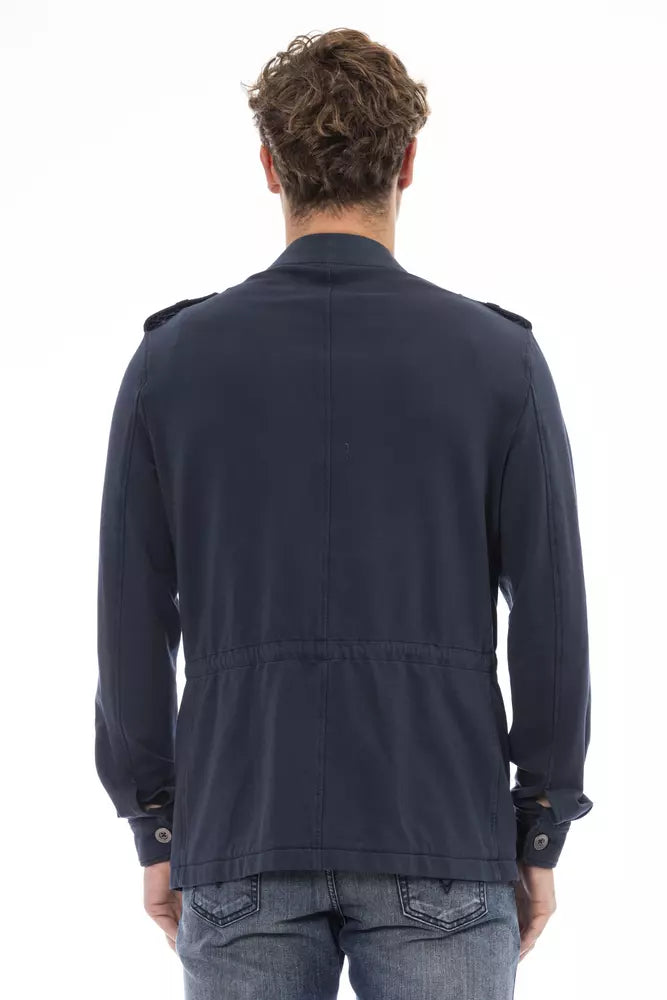 Blue Cotton Men Jacket