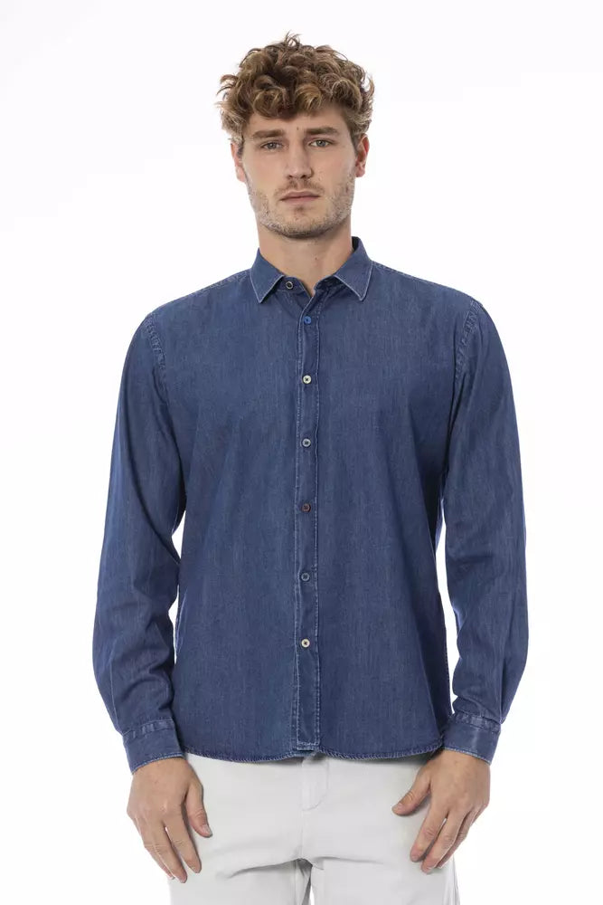 Blue Cotton Men Shirt