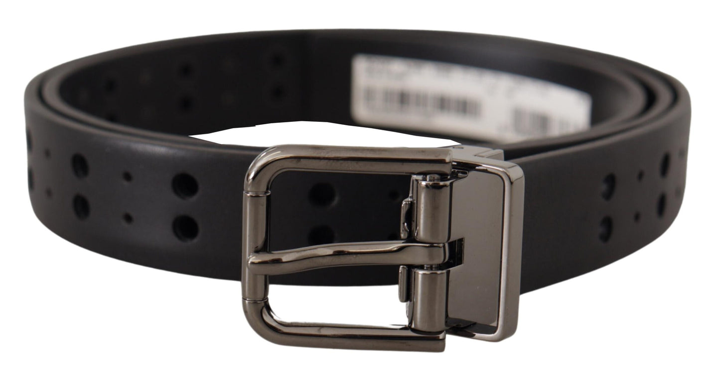 Elegant Black Leather Belt with Metal Buckle