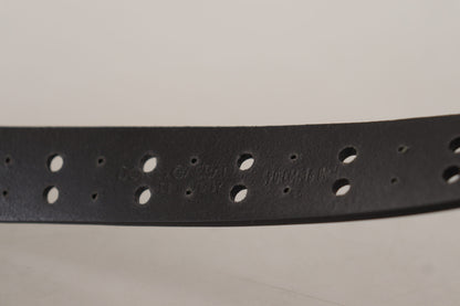 Elegant Black Leather Belt with Metal Buckle