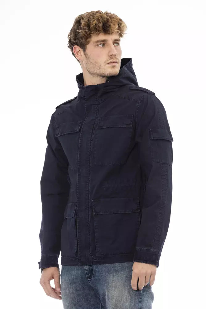 Blue Cotton Men Jacket