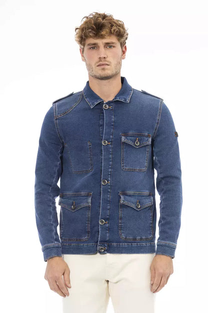 Blue Cotton Men Jacket