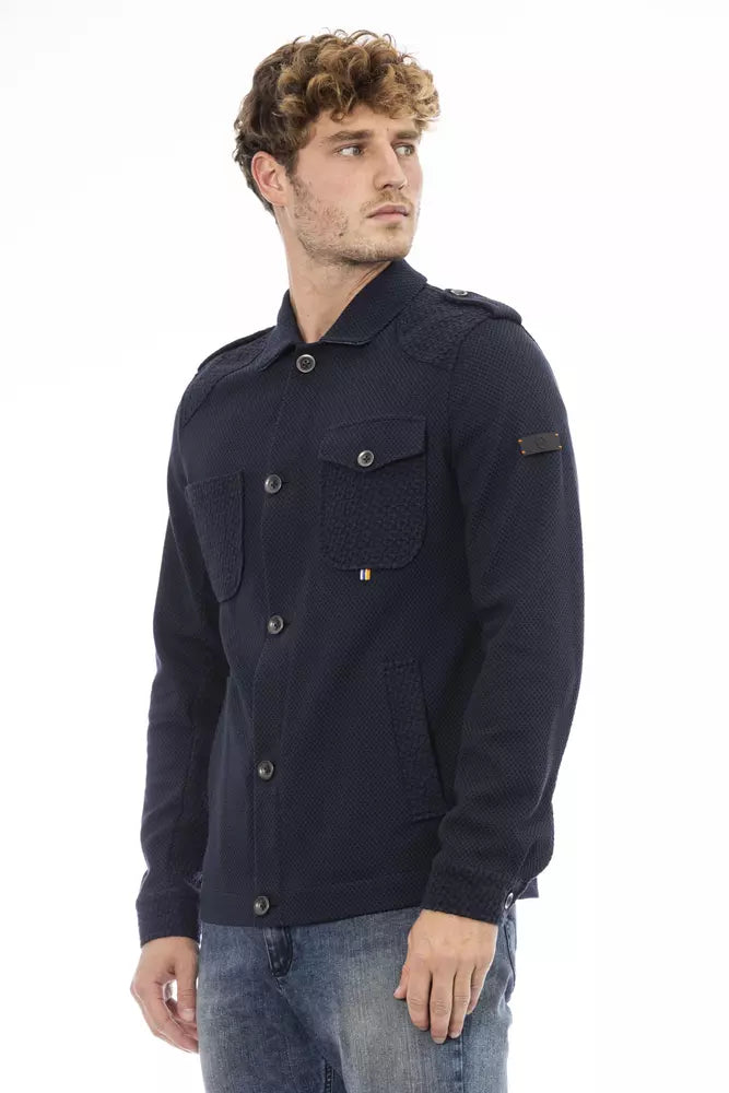 Blue Cotton Men Jacket