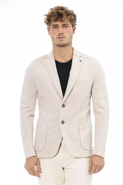 Beige Cotton Men Blazer